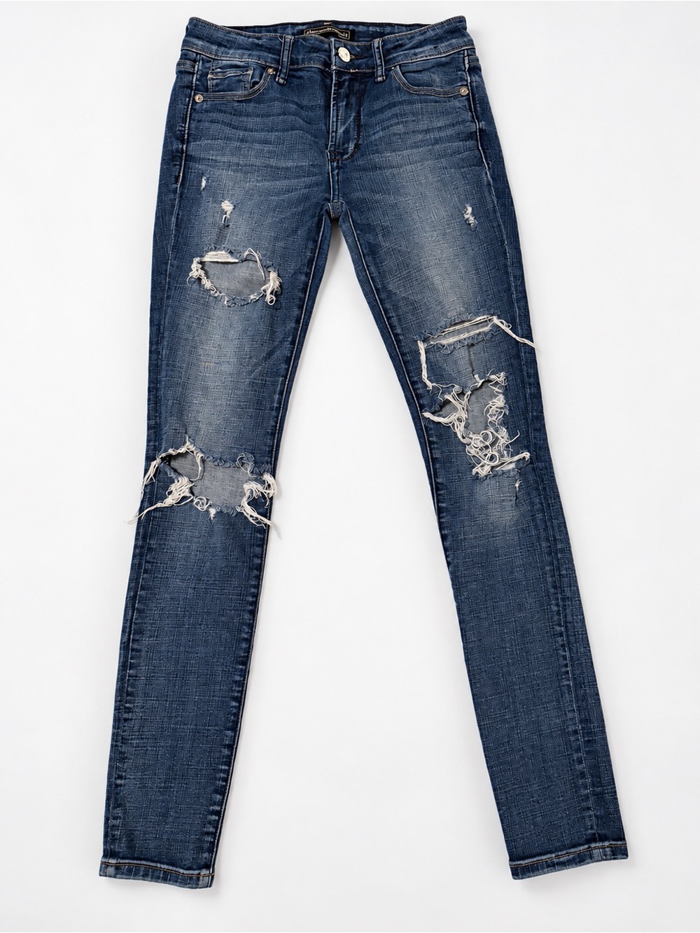 Abercrombie & Fitch Distressed Dark Blue Low Rise Skinny Jeans - Size 24